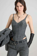 Top bustier à bretelles en twill tailoring motif chevrons