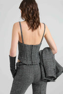 Top bustier à bretelles en twill tailoring motif chevrons