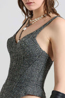 Top bustier à bretelles en twill tailoring motif chevrons