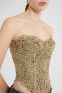 Strapless bustier top in embroidered tulle with lurex lace effect