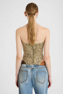 Strapless bustier top in embroidered tulle with lurex lace effect