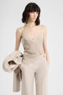 Silk georgette top with melange-effect print and lace details