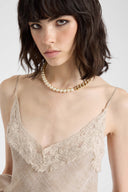 Silk georgette top with melange-effect print and lace details