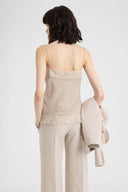 Silk georgette top with melange-effect print and lace details
