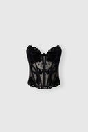 Tulle bustier with lace and astrakhan details