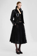 Tulle bustier with lace and astrakhan details