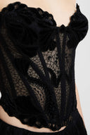Tulle bustier with lace and astrakhan details