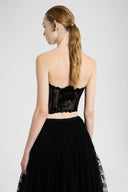 Tulle bustier with lace and astrakhan details