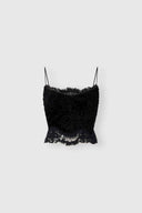 Astrakhan-effect velvet bustier top with embroidered tulle details