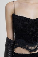 Astrakhan-effect velvet bustier top with embroidered tulle details