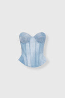 Technical Georgette Denim Print Bustier Top