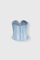 Technical Georgette Denim Print Bustier Top