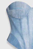 Technical Georgette Denim Print Bustier Top