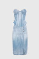 Technical Georgette Denim Print Bustier Top