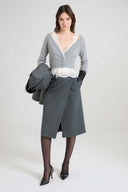 Cropped cashmere cardigan with pleated satin insert and rebrodé lace