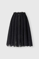 Pleated midi skirt in rebrodé lace with tonal crystals