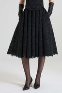 Pleated midi skirt in rebrodé lace with tonal crystals