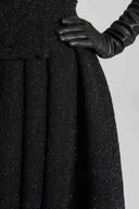 Pleated midi skirt in rebrodé lace with tonal crystals