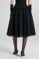 Pleated midi skirt in rebrodé lace with tonal crystals