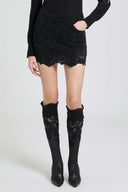 Mini skirt in rebrodé lace with tonal crystals