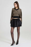Balloon skirt in pure silk satin with floral embroidery