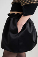 Balloon skirt in pure silk satin with floral embroidery