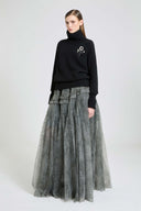 Long balloon skirt in technical organza with knickerbocker print
