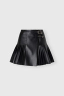 Pleated faux leather-effect mini skirt with double side belt