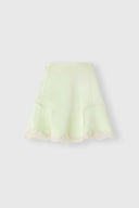 Pure silk satin mini skirt with contrasting rebrodé lace