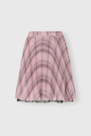 Pleated knee-length skirt in technical georgette with check print