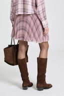 Pleated knee-length skirt in technical georgette with check print