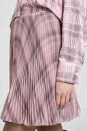 Pleated knee-length skirt in technical georgette with check print