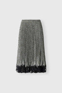 Below-the-knee pleated skirt in cady with resca print and contrasting lace hem