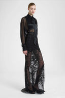 Long tulle pencil skirt with tone-on-tone embroidered lace and crystals