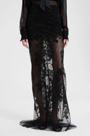 Long tulle pencil skirt with tone-on-tone embroidered lace and crystals