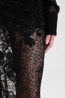 Long tulle pencil skirt with tone-on-tone embroidered lace and crystals