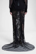 Long tulle pencil skirt with tone-on-tone embroidered lace and crystals