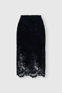 Astrakhan-effect velvet midi pencil skirt with embroidered tulle details