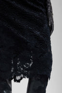 Astrakhan-effect velvet midi pencil skirt with embroidered tulle details
