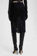 Astrakhan-effect velvet midi pencil skirt with embroidered tulle details