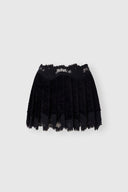 Minigonna plissé in velluto effetto astrakan con dettagli in tulle ricamato