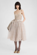 Balloon organza skirt with melange texture and structured waistband