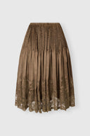 Green Loden silk satin ballet skirt with micro pleats and Chantilly-inspired embroidery