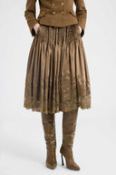 Green Loden silk satin ballet skirt with micro pleats and Chantilly-inspired embroidery