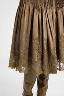 Green Loden silk satin ballet skirt with micro pleats and Chantilly-inspired embroidery