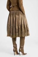 Green Loden silk satin ballet skirt with micro pleats and Chantilly-inspired embroidery