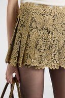 Pleated tulle mini skirt with lamé Rebrodé embroidery