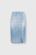 Gonna Tubino in Georgette Tecnica Stampa Denim