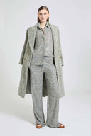 Relaxed tailored trousers in resca-print marocain with tonal crystals