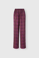 Relaxed tailored trousers in check-print silk satin with crystals